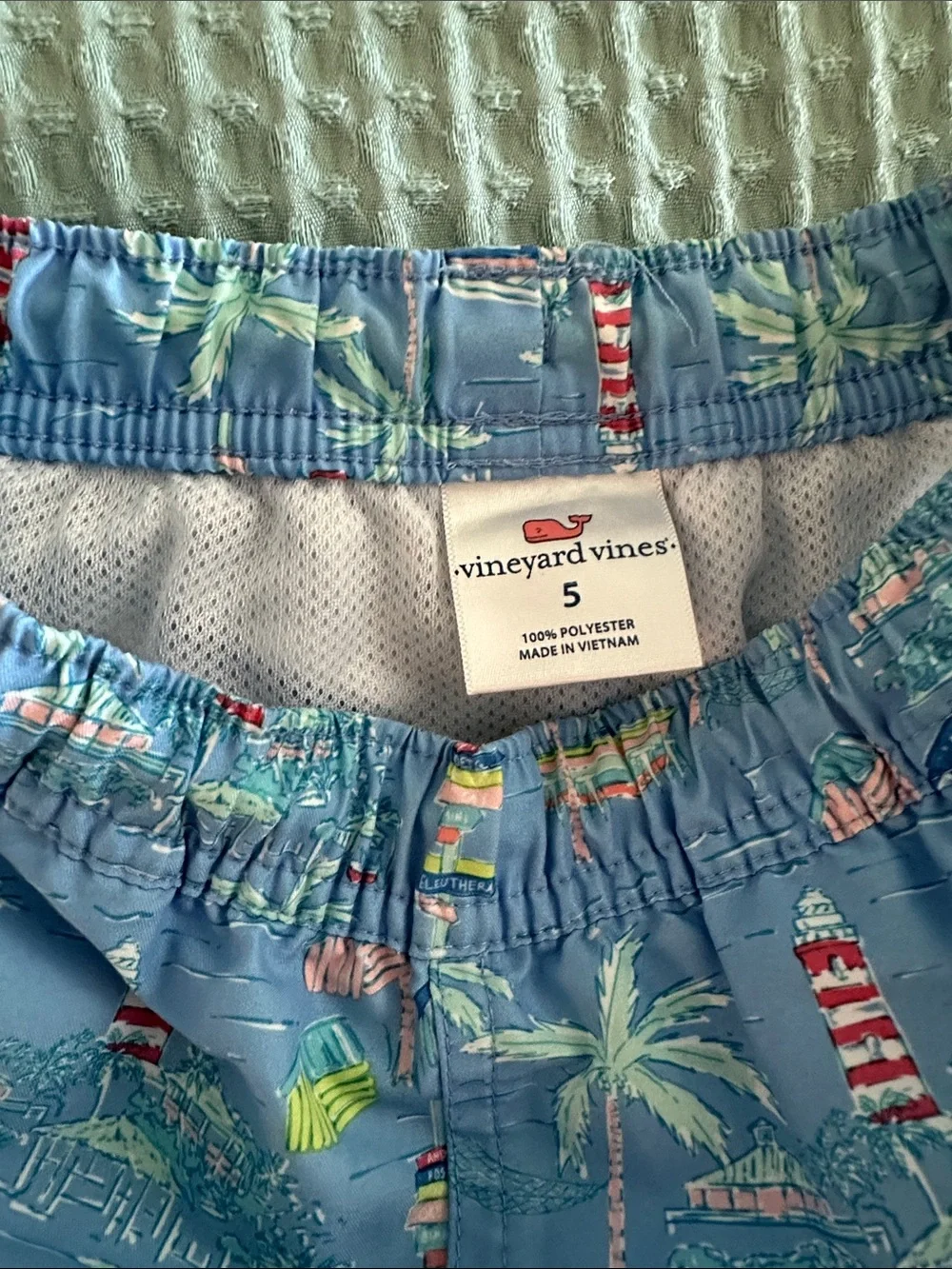 Vineyard Vines Light Blue Tropical Print Boys' Swim Trunks